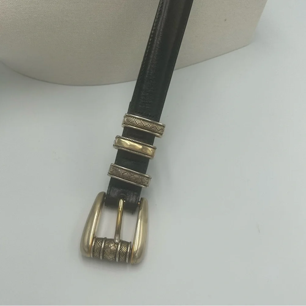 Vintage Brighton Black Leather Belt Size Medium 40513 Western Buckle